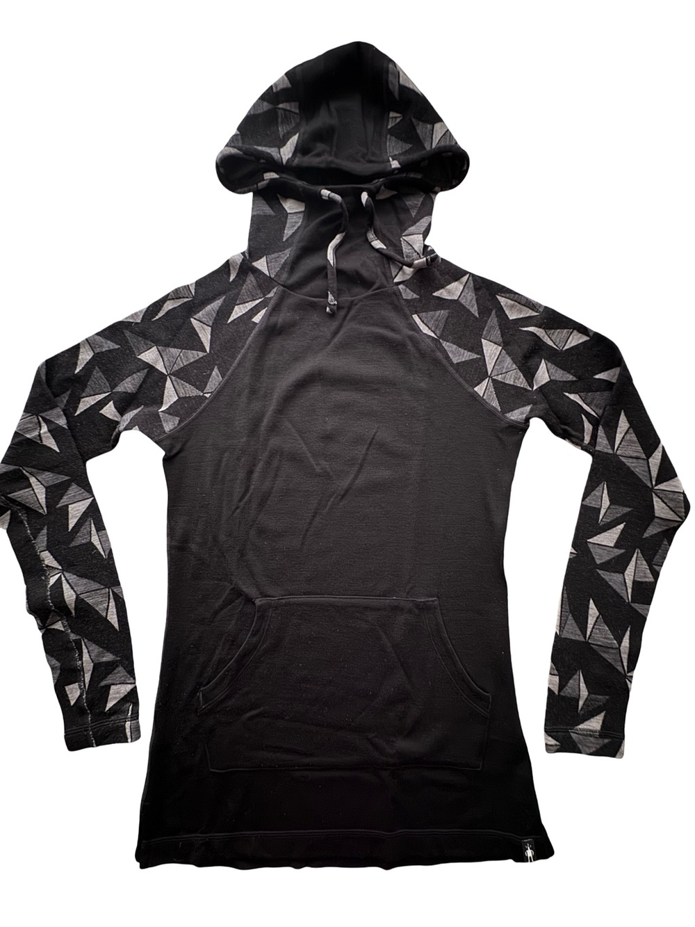 Smartwool Merino Wool Geometric Pattern Raglan Hoodie – Black / Gray XS